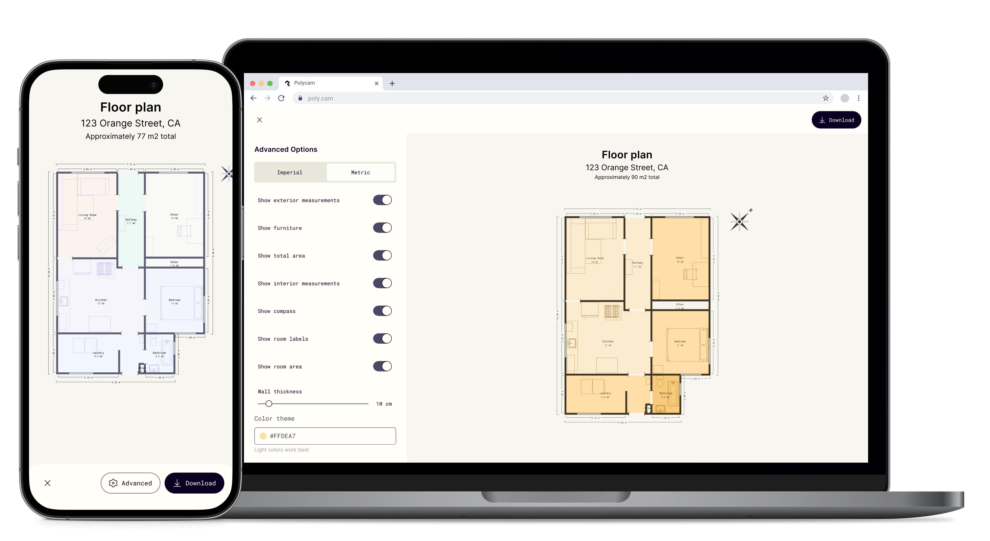 A screenshot of the floorplan tools on web and mobile